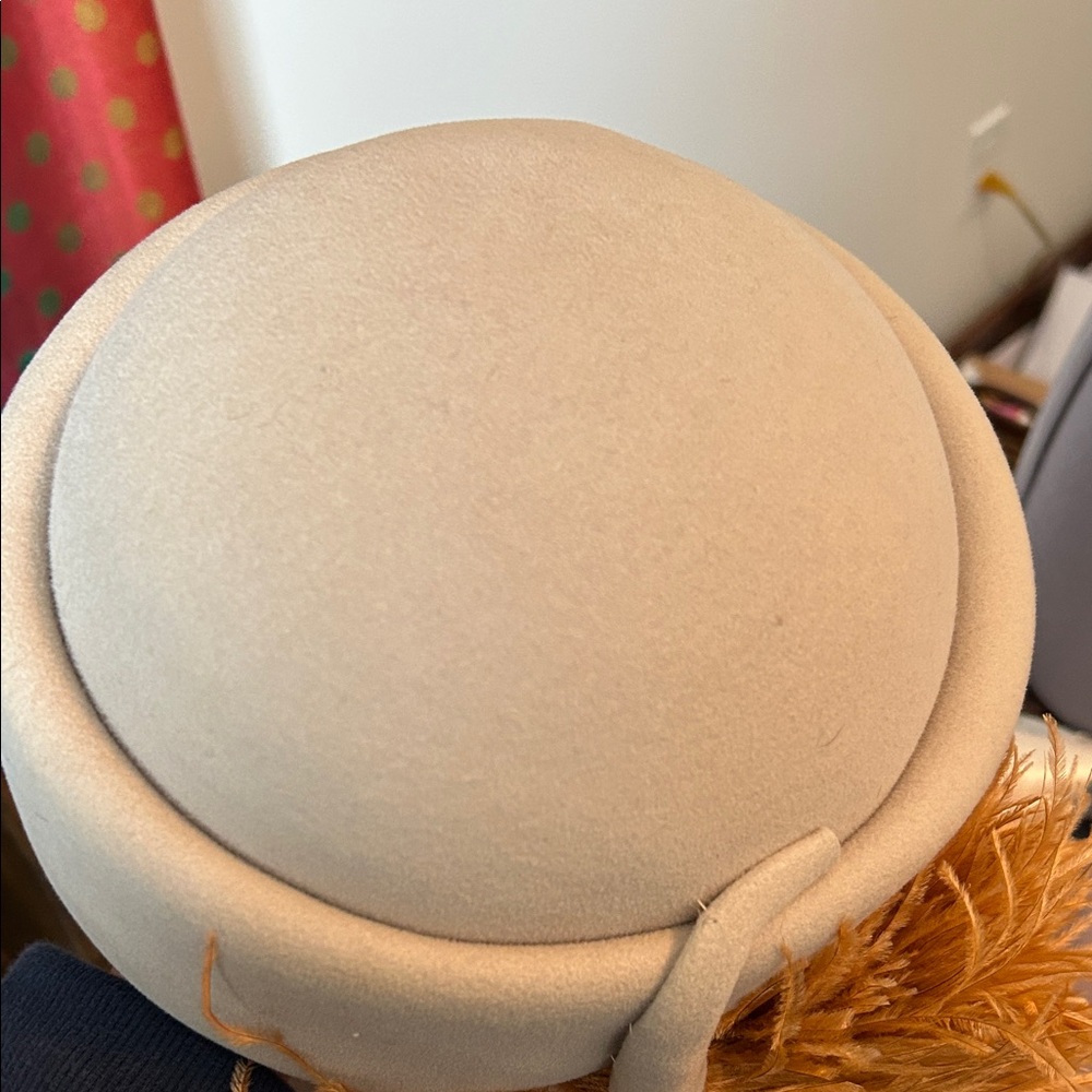 Women's Tan Hat with Feather Accent - Picture 9 of 10